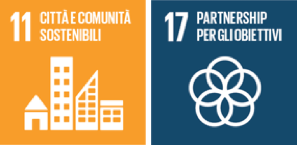 Rappresentazione degli obiettivi per lo Sviluppo Sostenibile dell'Agenda 2030: 11. Città e comunità sostenibili, 17. Partnership per gli obiettivi
