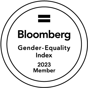 Badge rappresentativo Gender-Equality Index. Testo Inglese presente sul badge: Bloomberg. Gender-Equality. Index 2023 Member