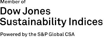 Badge rappresentativo Dow Jones Sustainability Indices. Testo Inglese presente sul badge: Member of Dow Jones Sustainability Indices. Powered by the S&P Global CSA